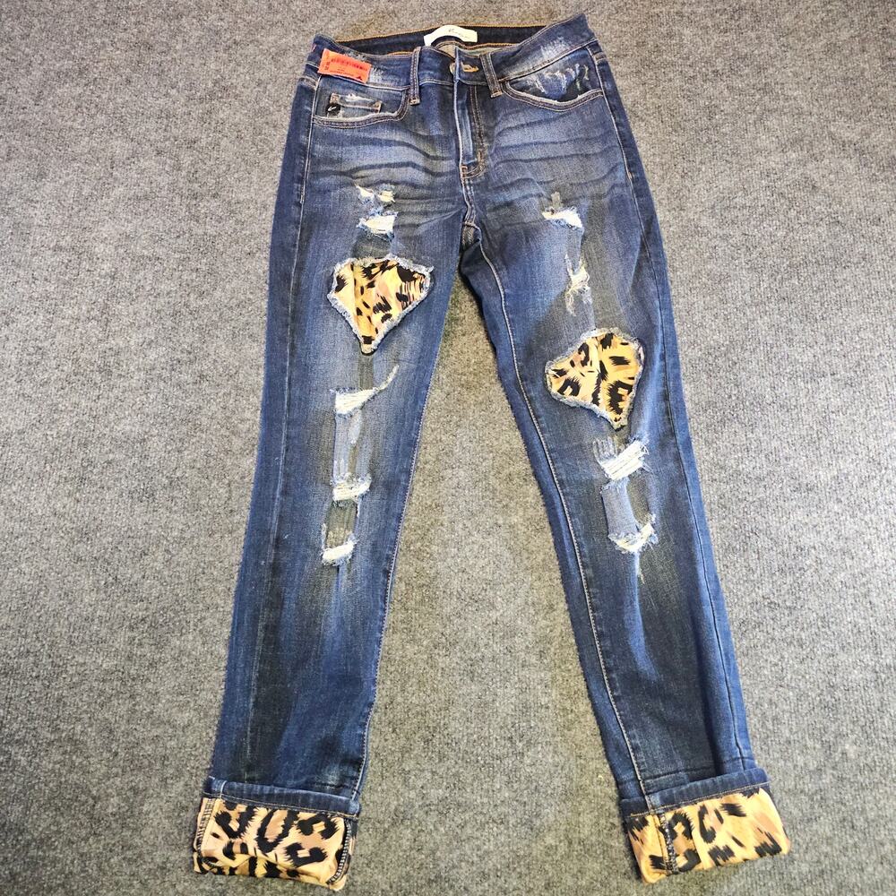 KanCan Leopard Grunge Cuffed Skinny Jean Size 7/27